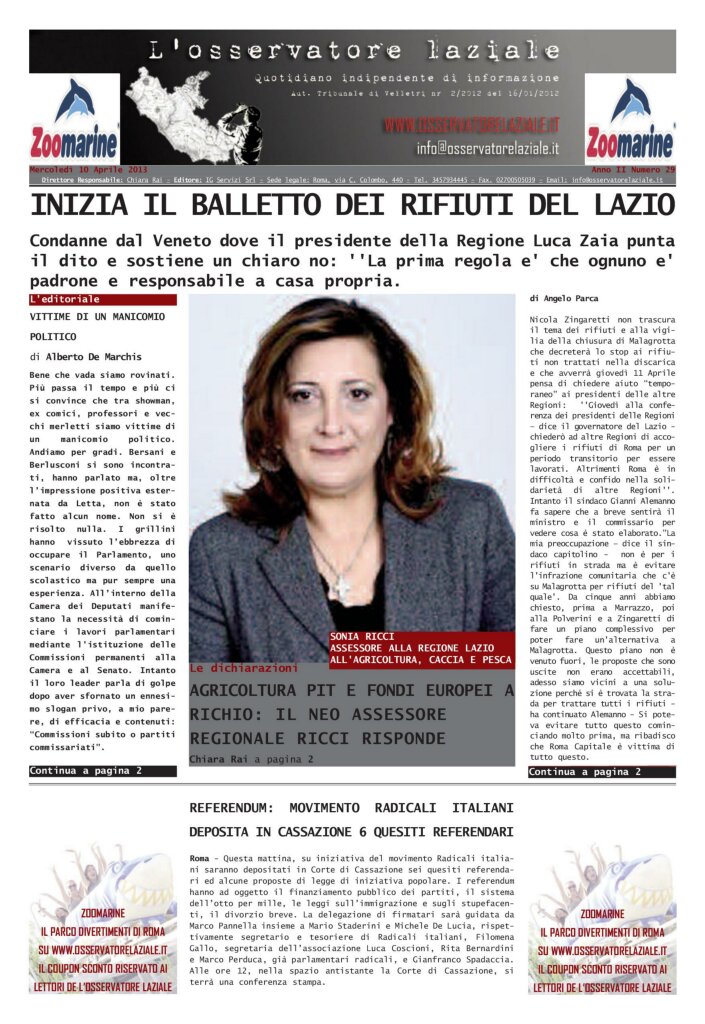 L'osservatore d'Italia edizione del 10 Aprile 2013